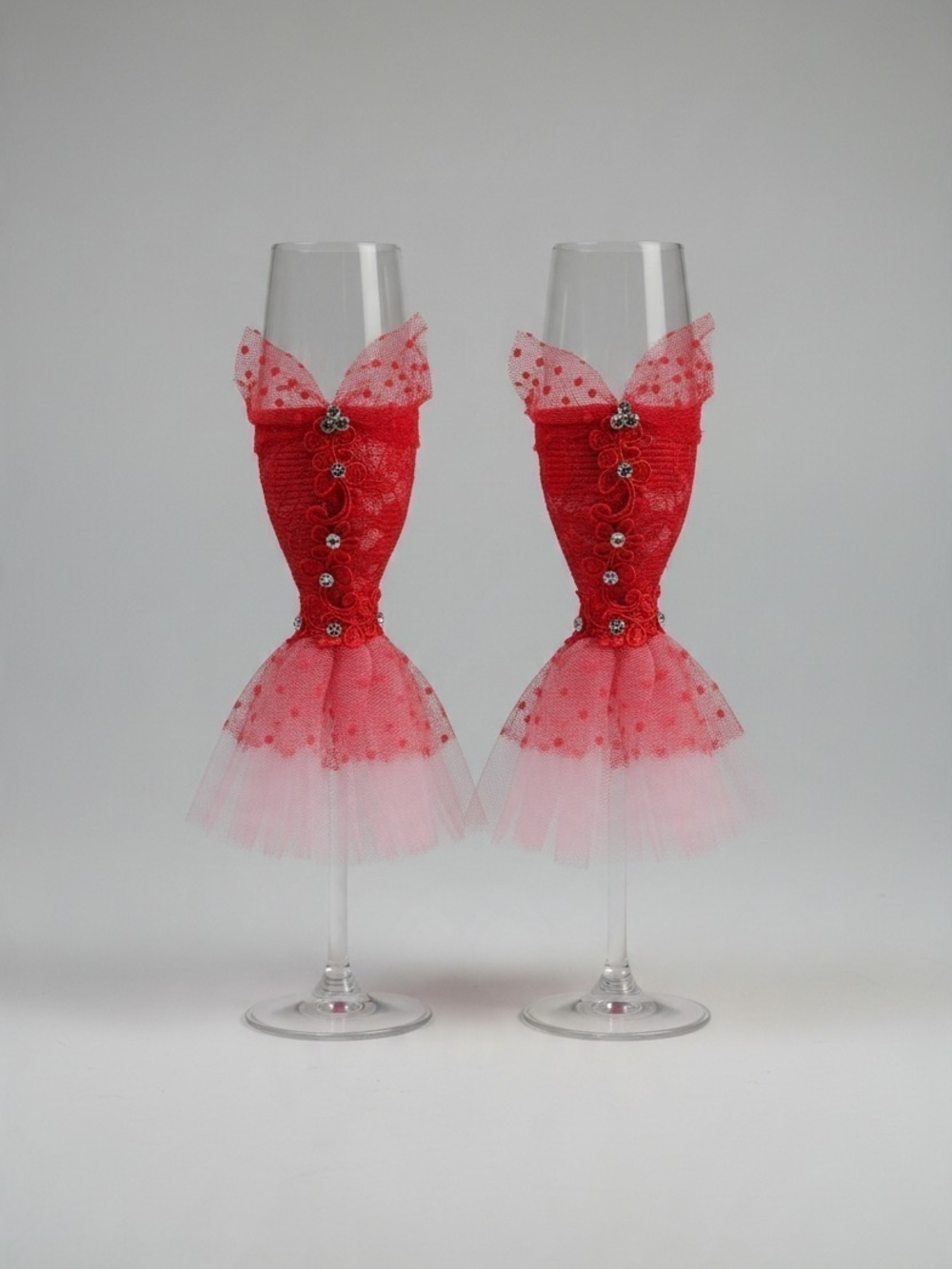 Festive Pink Tulle Champagne Flute Covers - Pair
